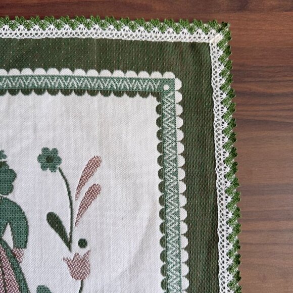 Vtg Haller Textilewerke Halltex German Placemat Folk Art Couple Green On White S - Picture 3 of 9
